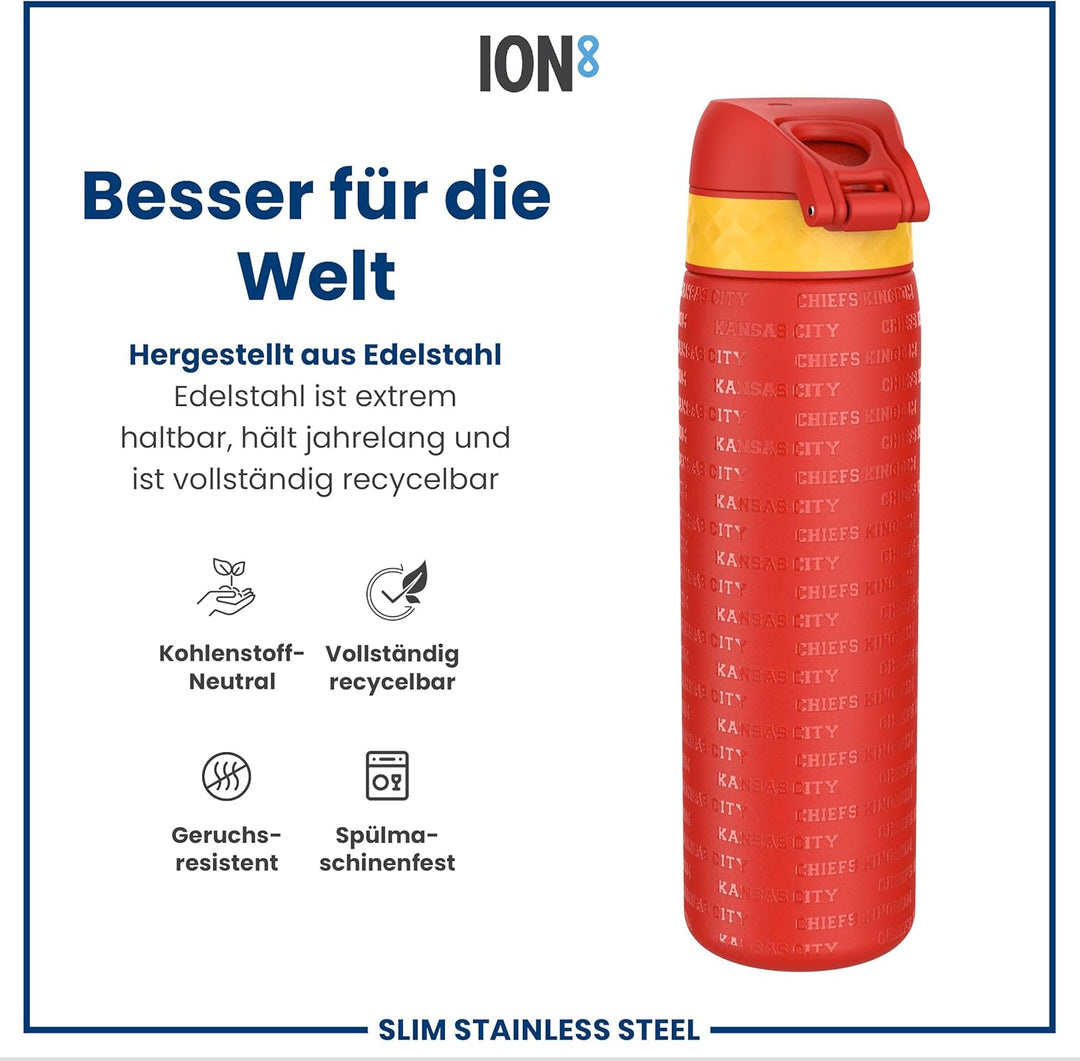 ion8 NFL Edelstahl-Trinkflasche, Auslaufsicher, Einhandöffnung, Sichere Verriegelung, Spülmaschinenf