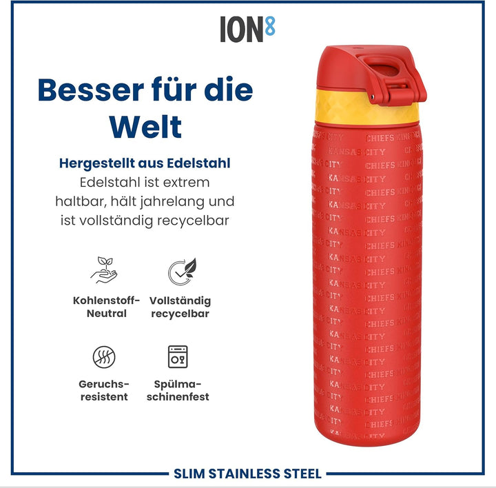ion8 NFL Edelstahl-Trinkflasche, Auslaufsicher, Einhandöffnung, Sichere Verriegelung, Spülmaschinenf