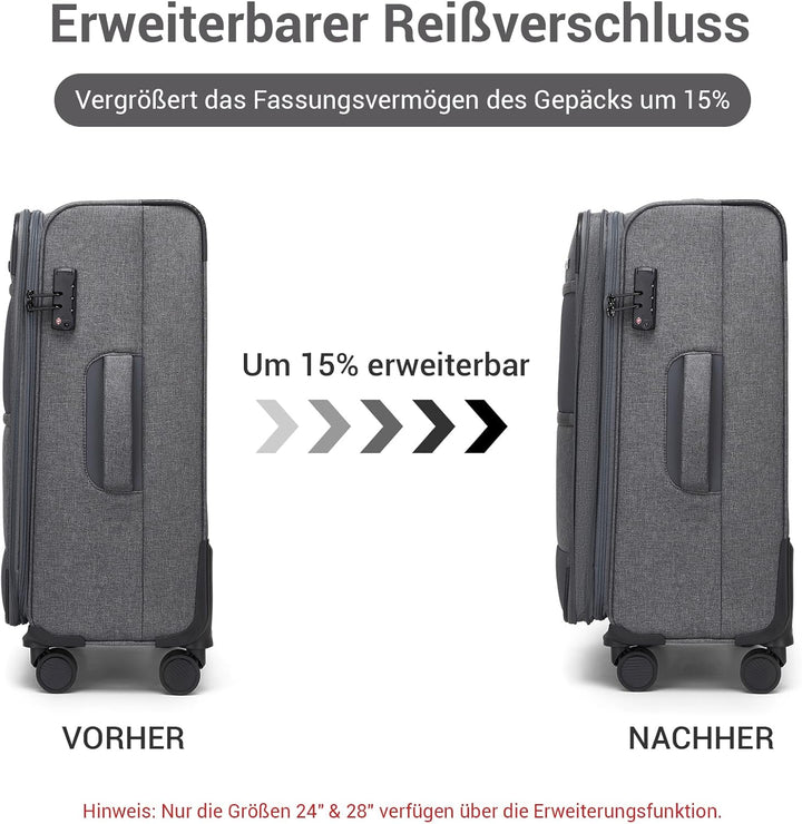 British Traveller Erweiterbarer Koffer Gross, 100L Stoff Reisekoffer mit Volumenerweiterung,4 Rollen