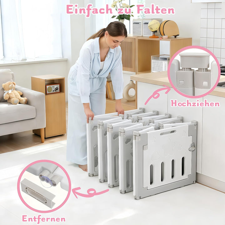 Dripex Laufgitter Baby Laufstall Faltbar mit Verbesserten Schrauben Rutschfeste Saugnäpfe Kunststoff