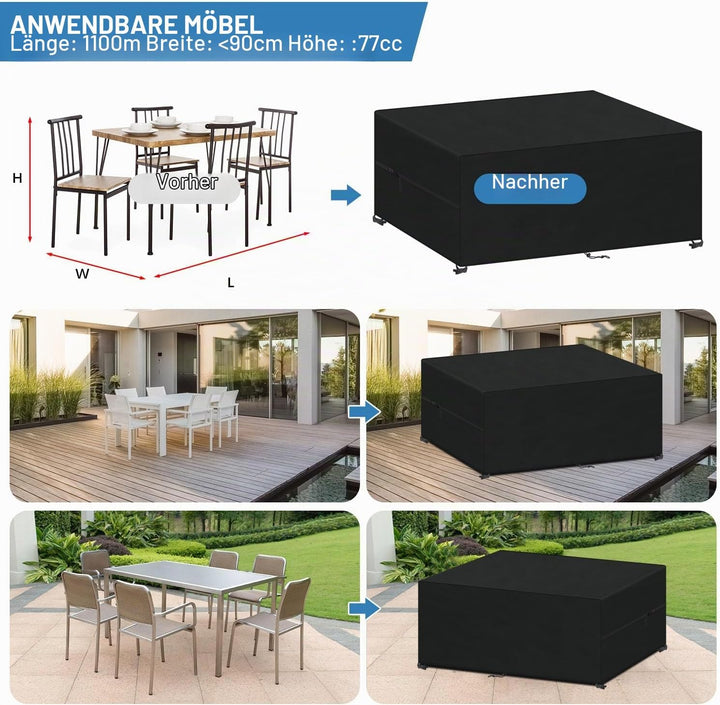 VANSHEIM Abdeckung für Gartenmöbel wasserdichte Schutzhülle Gartenmöbel Abdeckplane für Gartentische