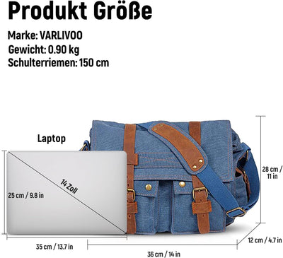 VARLIVOO Umhängetasche für Herren Schultertaschen 14" Zoll Laptoptaschen Messenger Bags Kuriertasche