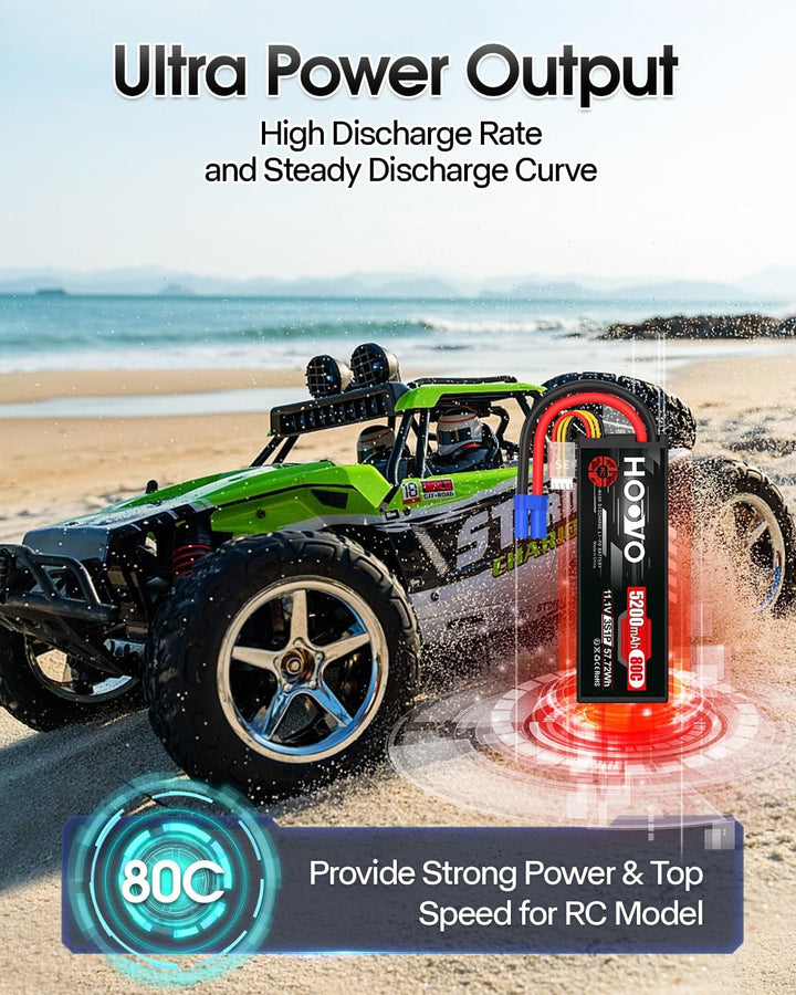 HOOVO 11,1V Lipo Akku 3S 5200mAh 80C HardCase RC Akku Battrien mit EC5 Anschlussstecker für RC Scale