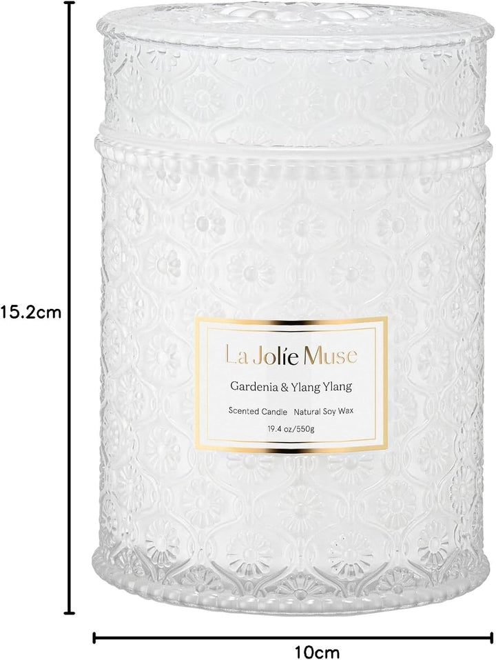 La Jolíe Muse Duftkerze im Glas, Gardenie &amp; Ylang-Ylang Duftkerze, 550g, Natürliche Kerze für zu Hau