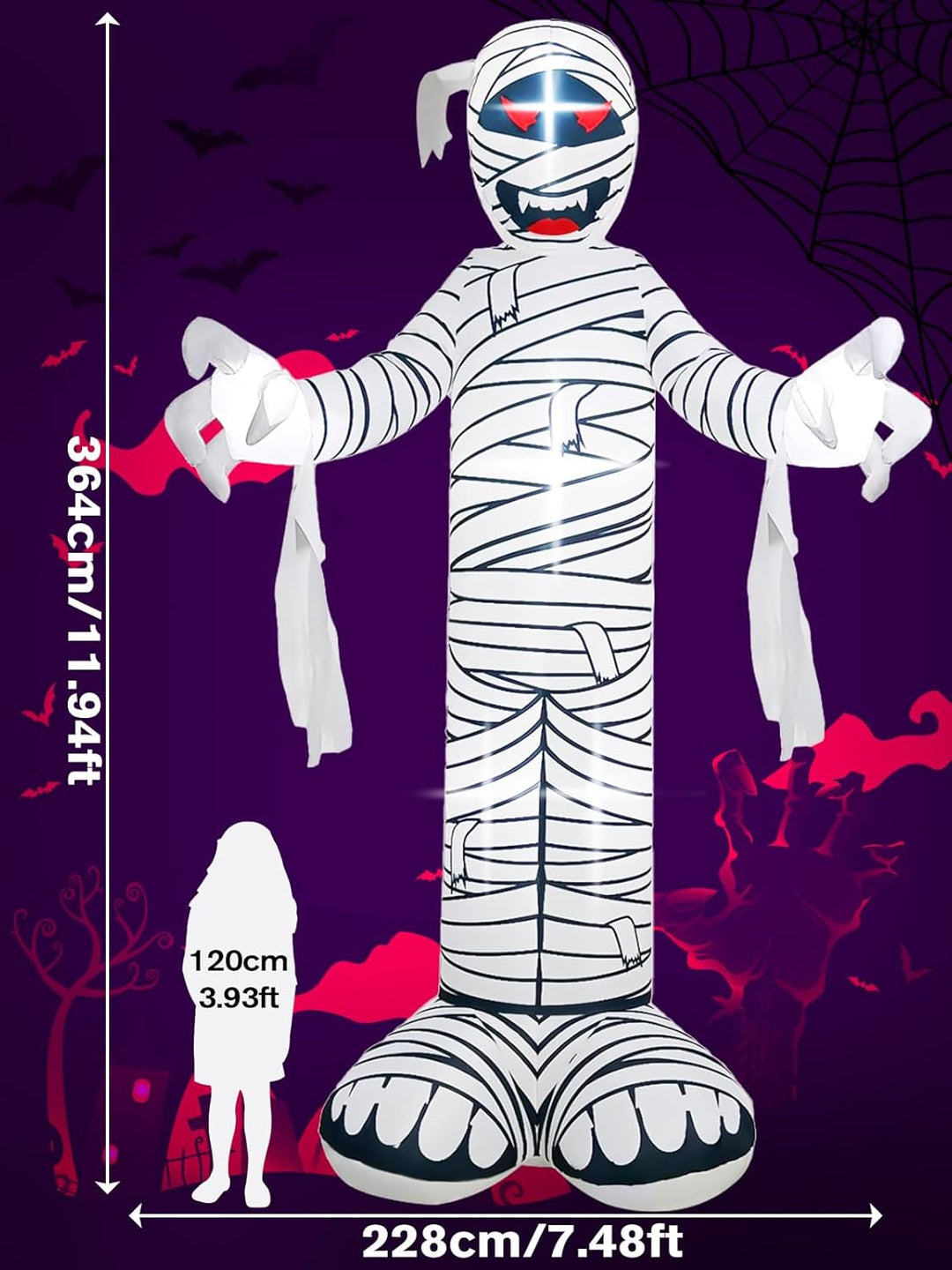 Kalolary 12 FT Halloween Aufblasbare Mumie für den Aussenbereich Aufblasbare beleuchtete Gartendekor