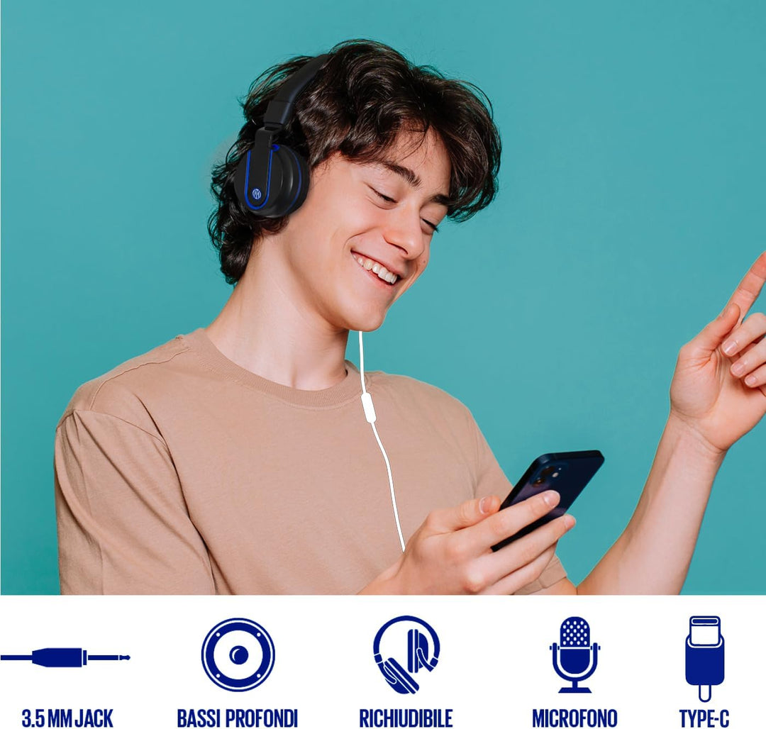 Inter TECHMADE Kopfhörer mit eingebautem Mikrofon | kompatibel mit PC, Smartphone und Konsolen