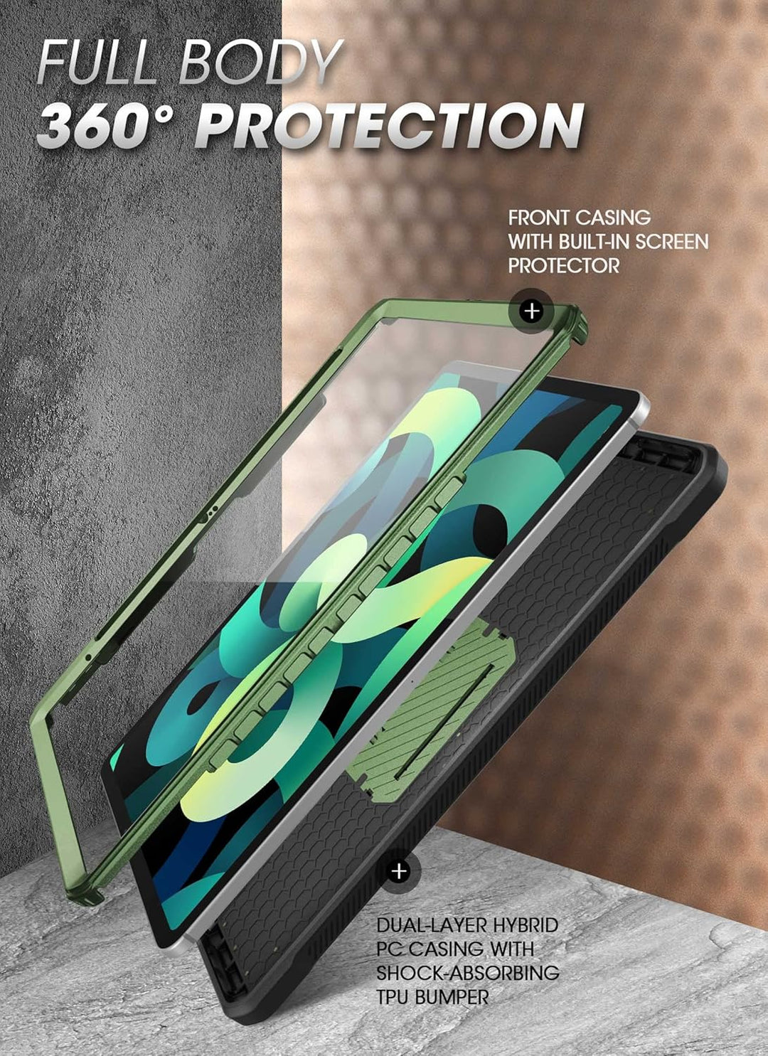 SUPCASE Schutzhülle für iPad 10,9 Zoll (2022), mit integriertem Displayschutz, klappbarem Ständer, E