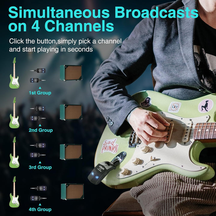 LEKATO 2,4 GHz kabelloses Gitarrensystem, kabelloser Gitarrensender und -empfänger, wiederaufladbare