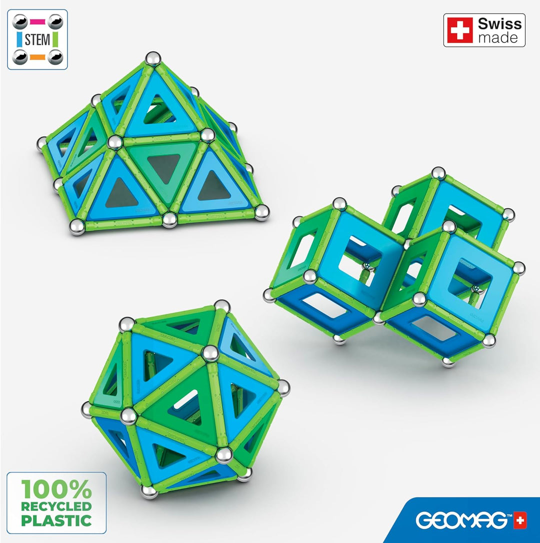 Geomag - Classic Panels 114 Pieces- Magnetic Construction for Children - Green Collection - 100 Perc