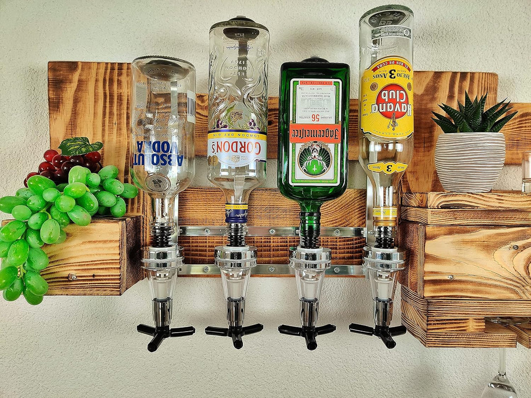 Whisky-Regal Wandbar mit Getränkespender 4 Dosierer Whiskey-Bar Weinregal aus Palette 4 Whiskeygläse