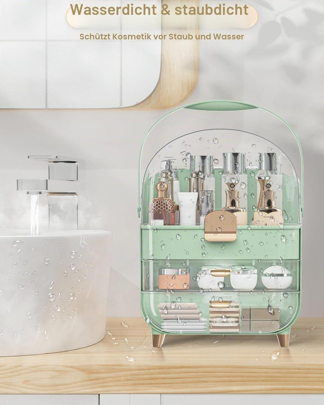 Make-up-Organizer für Schminktisch, Hautpflege-Organizer mit Deckel und Schubladen, staubdicht, wass