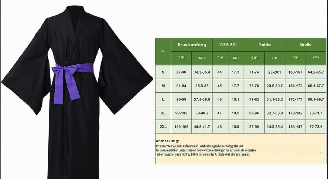 COSDREAMER Japanisches Yukata-Kimono-Kostüm für Herren, Kimono-Kostüm S Schwarz, S Schwarz