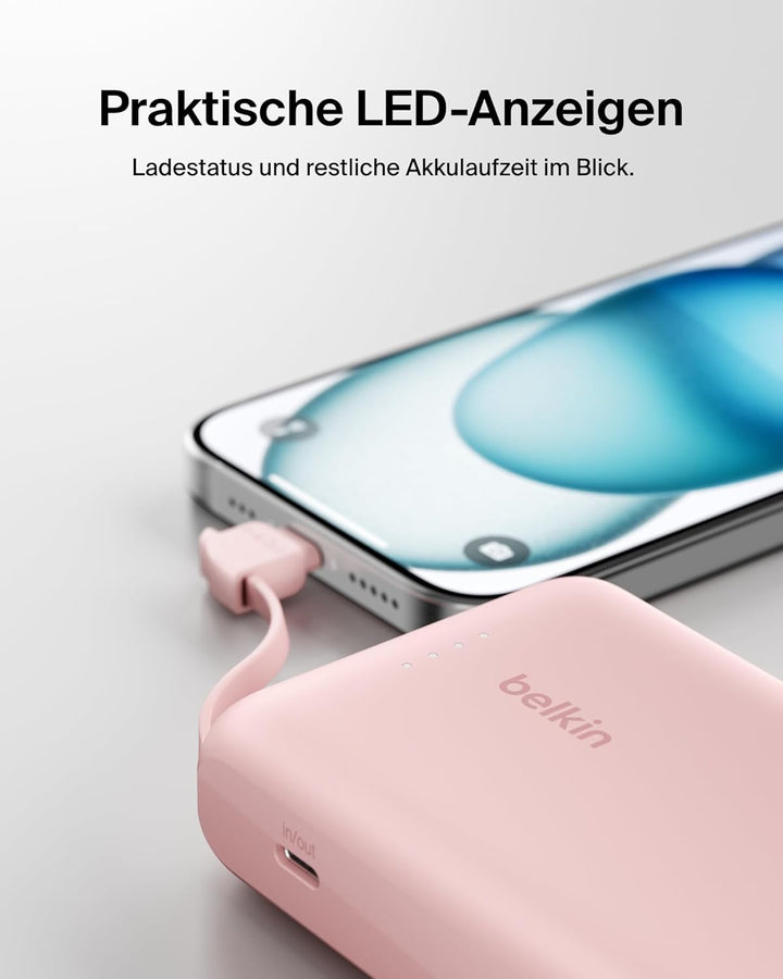 Belkin BoostCharge Power Bank, Portable Powerbank 10000mAh mit integriertem Kabel, PD 20 W – USB-C P
