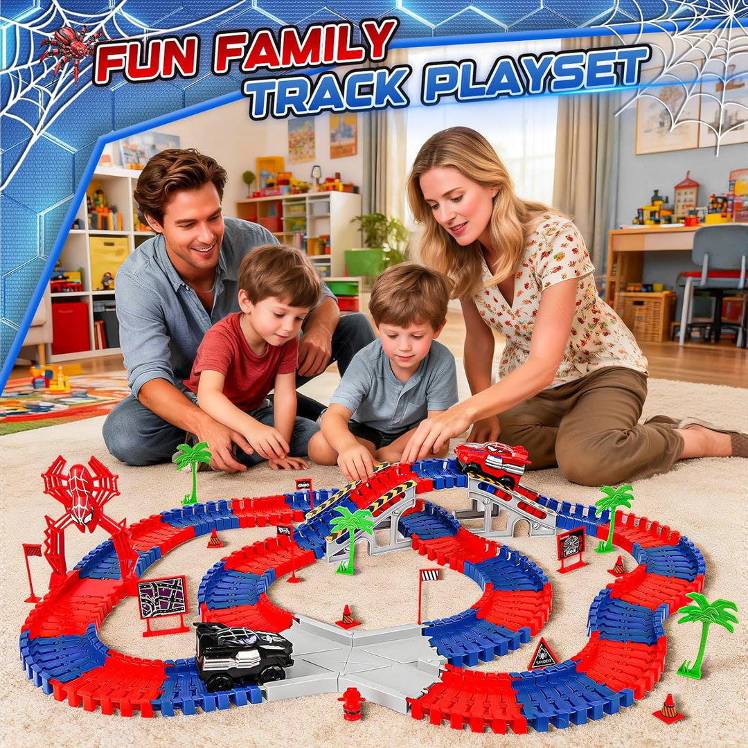 Spider Autorennbahn Set mit 2 Elektroautos - Auto Rennbahn Spielzeug ab 3 4 5 6 7 8 Jahre Junge Mädc