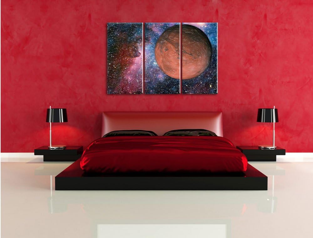 Pixxprint Mars im Weltall Kunst Buntstift Effekt 3-Teiler Leinwandbild 120x80 Bild auf Leinwand
