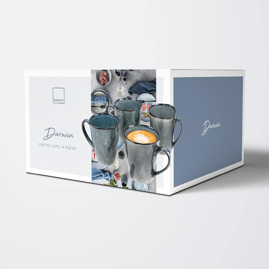 SÄNGER | Kaffeetassen Set Darwin 4 tlg, Kaffeebecher Set 4 Personen, Steingut Tasse Handmade, Kaffee
