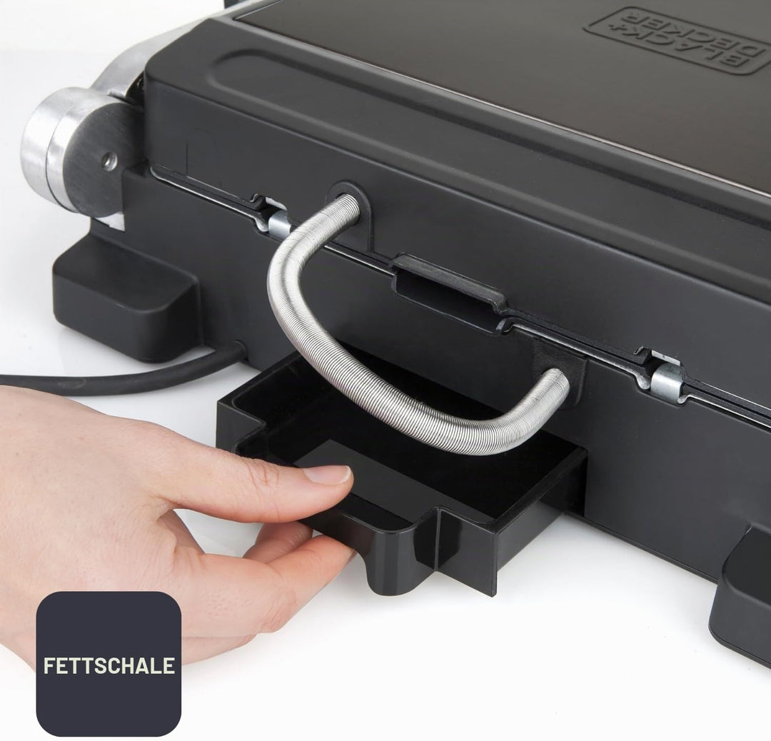 Black+Decker BXGR2000E - Kontaktgrill 2.000W 2-in-1: glatte Platten und Grill, Zubreiten von Fleisch