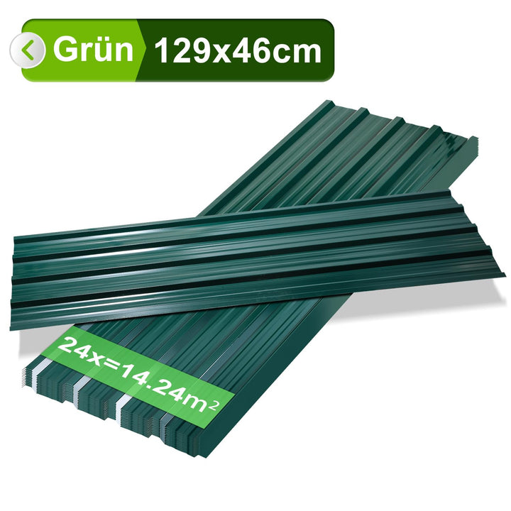 Profilblech Dachplatten 24 Stück 129×46 cm Trapezblech Set Grün aus Verzinktem Stahl 0,25 mm Dachble