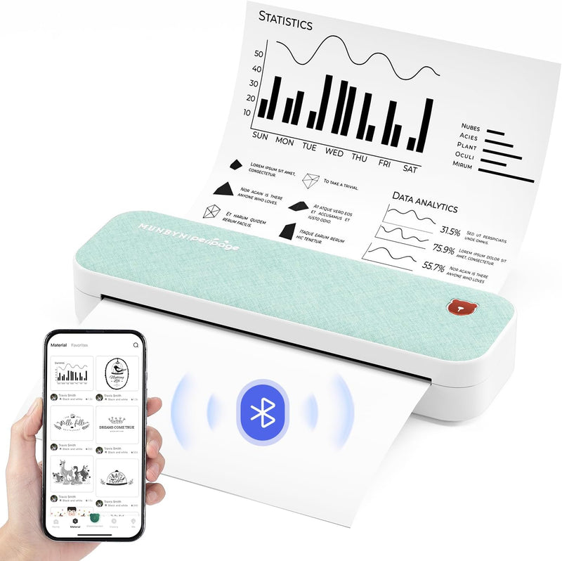 MUNBYN Bluetooth Mobiler Drucker A4 für Unterwegs, Mini Drucker A4, 2600 mAh thermodrucker a4, Druck