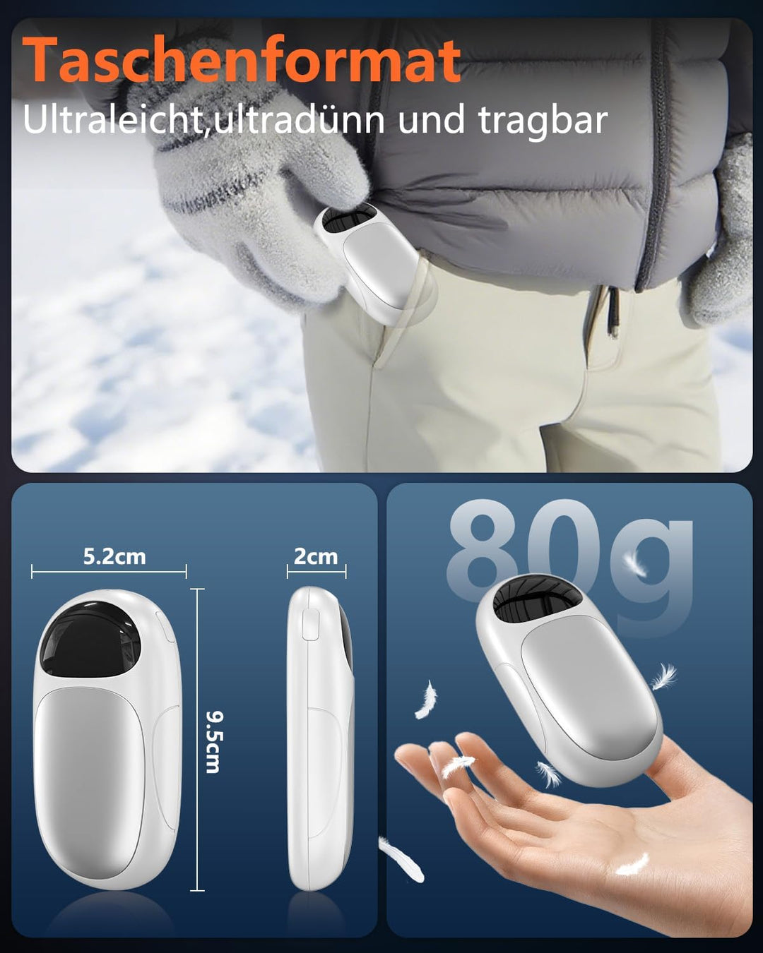 Handwärmer Elektrisch Magnetisch - 2er Pack Beidseitig Taschenwärmer Aufladbar，LED-Display & 3 Heizs