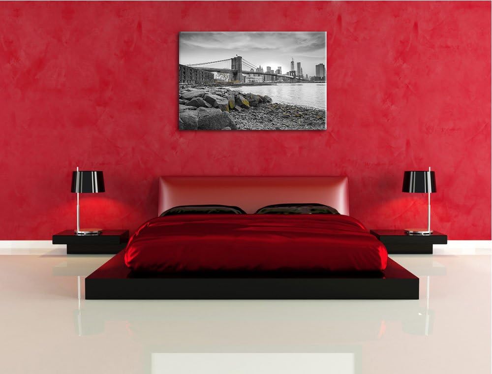 schöne Brooklyn Bridge schwarz/weiss Format: 100x70 auf Leinwand, XXL riesige Bilder fertig gerahmt