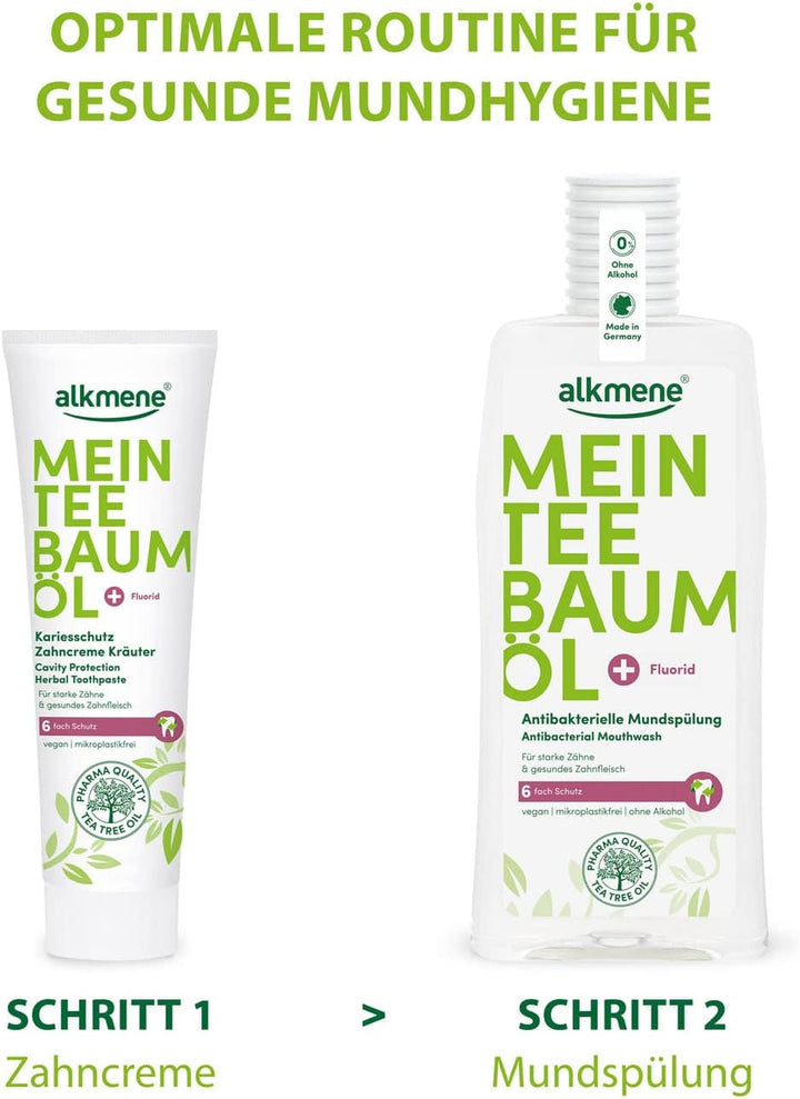 alkmene Mein Teebaumöl Kariesschutz Zahncreme Kräuter 2x 100 ml mit 6fach Schutz - naturreines Teeba