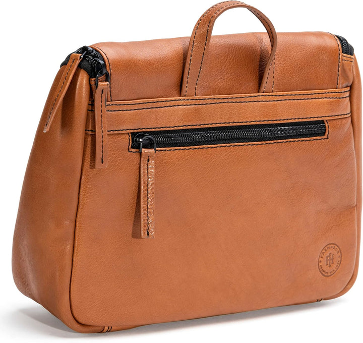 Memphis Damen/Herren Leder Kulturbeutel | grosse Kosmetiktasche mit Haken zum Aufhängen | viele Fäch