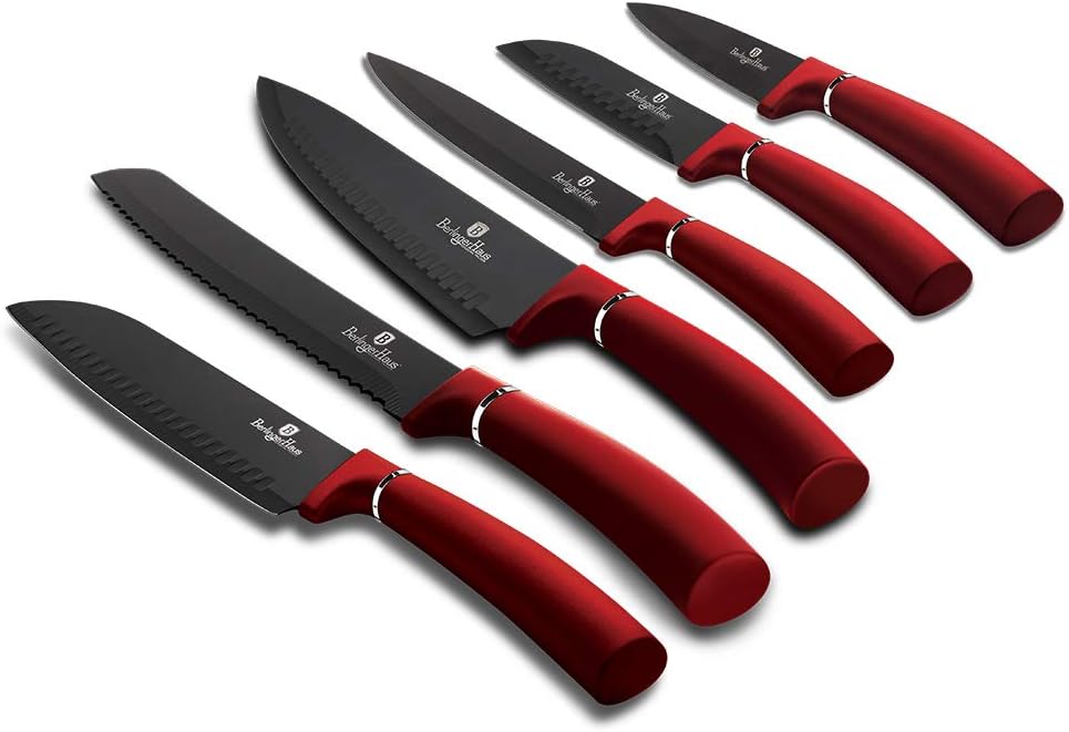 BerlingerHaus Haus Burgundy 6er-Set Profi-Küchenmesser, Klinge aus Edelstahl, Antihaftbeschichtung,