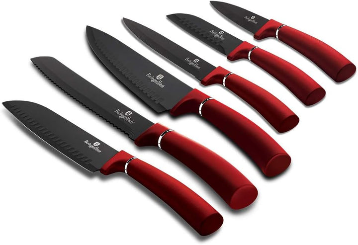 BerlingerHaus Haus Burgundy 6er-Set Profi-Küchenmesser, Klinge aus Edelstahl, Antihaftbeschichtung,