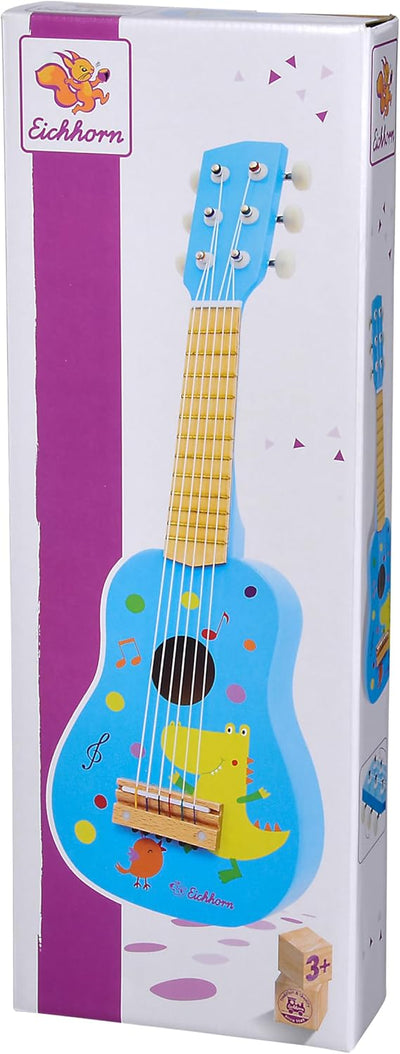 Eichhorn – Gitarre für Kinder – Blaue Kindergitarre, stimmbare Nylonsaiten, Holzspielzeug, mit Dino,