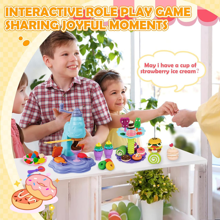 Joellfuner 70 Stück Knete Dough Set, Knete Zubehör Kinder, Knete Eismaschine Nudelmaschine Burgermas