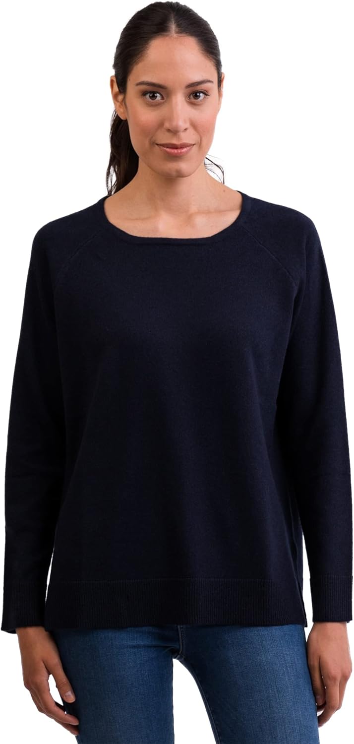 CASH-MERE.CH 100% Kaschmir Damen Pullover mit geradem Schnitt und Seitenschlitz | Sweater Rundhalsau