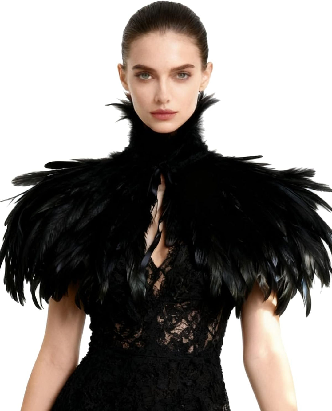 keland Schwarzer Gothic Victorian natürlicher Feder-Kap-Schal-Stola Poncho mit-Kragen, Schwarz