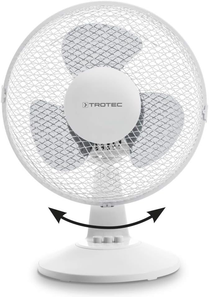 TROTEC Tischventilator TVE 10 – 25 Watt, oszillierend 80°, 2 Stufen, Ø 23 cm, sehr leise, weiss 23 c