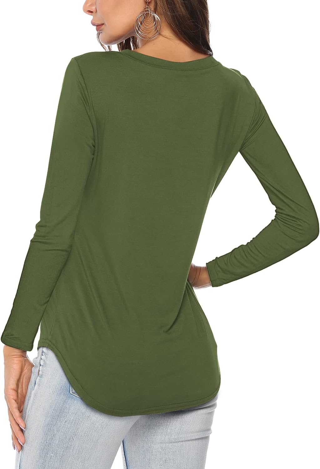 Florboom Damen Tshirt Langarm/Kurzarm V Ausschnitt Oberteil Sommer Basic Shirt L Milla-olivgrün, L M