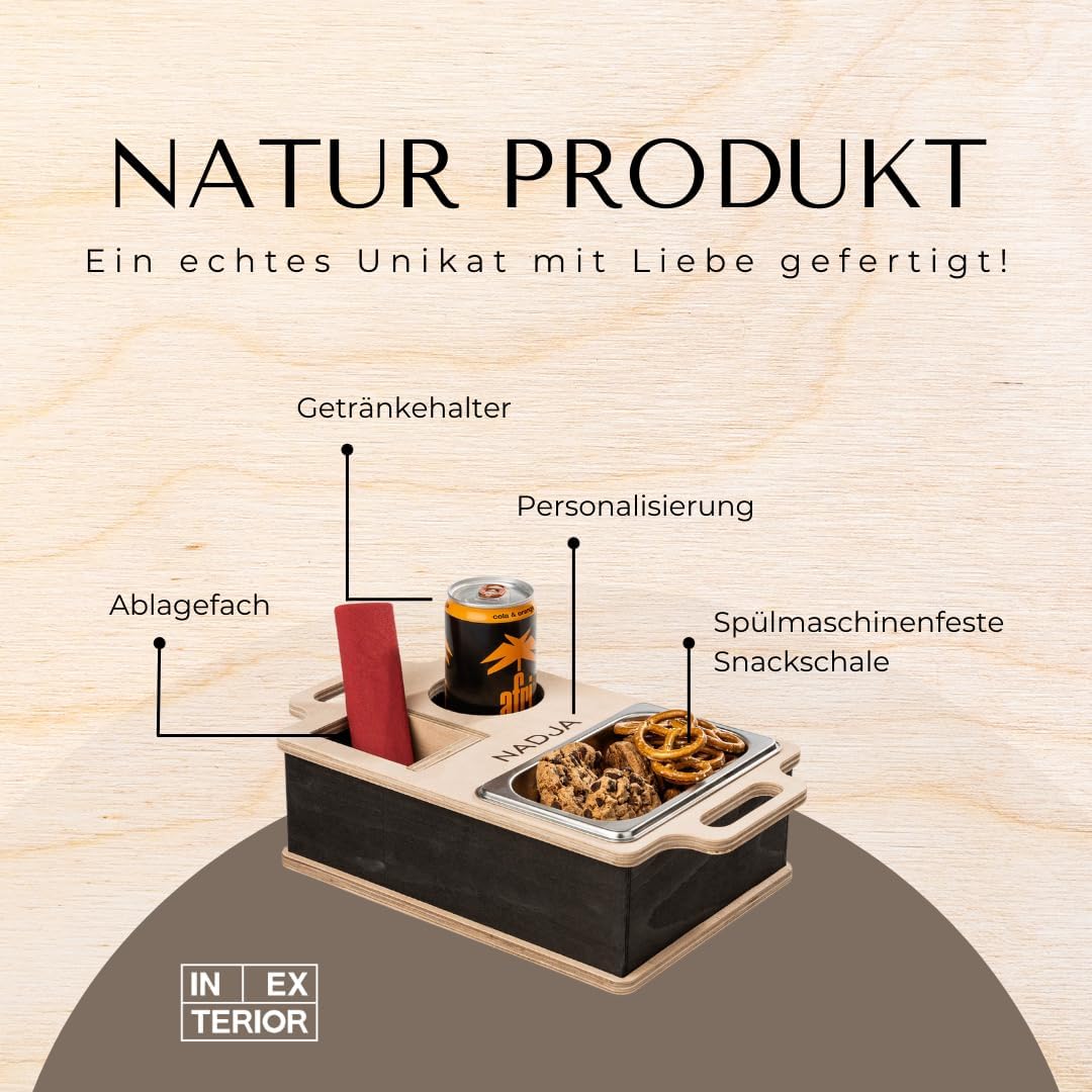 INEXTERIOR – Couchbar Couchi handgefertigt aus Holz in Schwarz mit Wunschgravur – Eckige Snack Box m