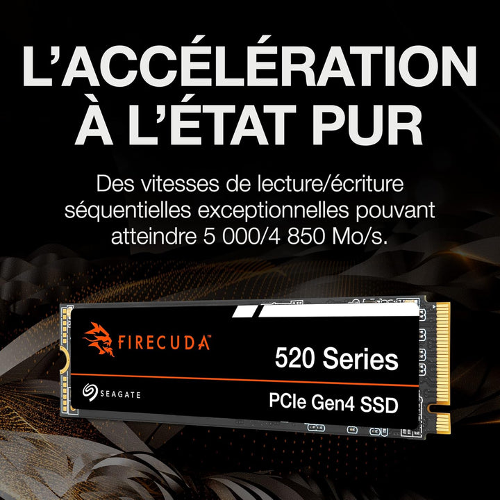 Seagate FireCuda 520 2TB interne SSD, M.2 PCIe Gen4, NVMe 1.3, bis zu 5000 MB/s, 3D TLC NAND, schwar