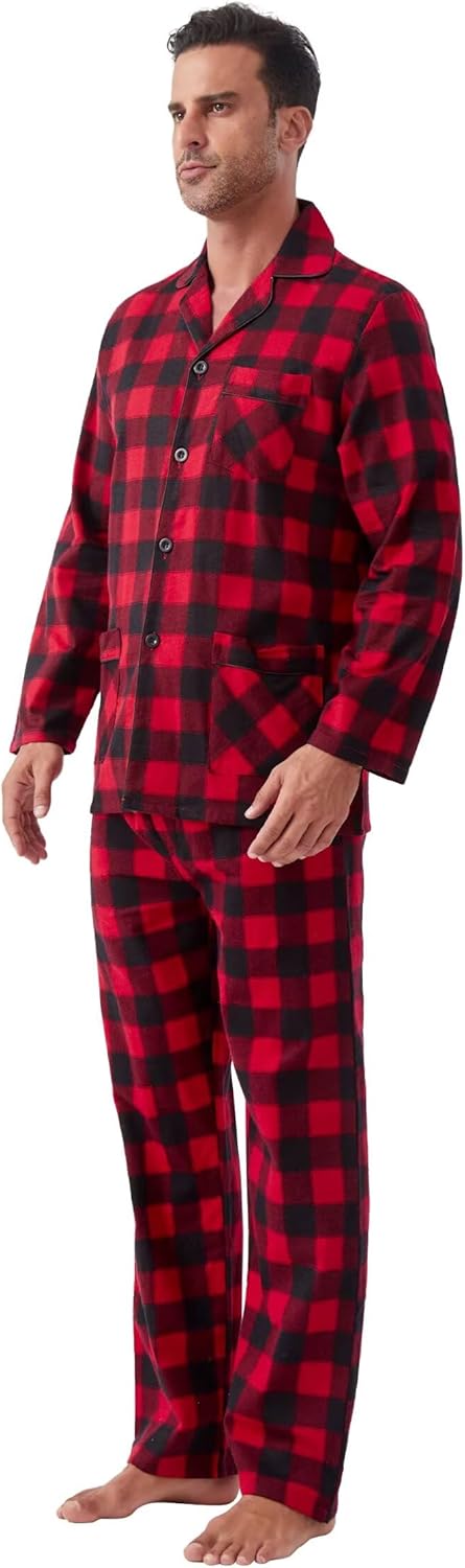 Amaxer 100% Baumwolle Herren Flanell Pyjamas Set Herren Pyjamas Home Fashion Pyjamas Langarm Hosen S