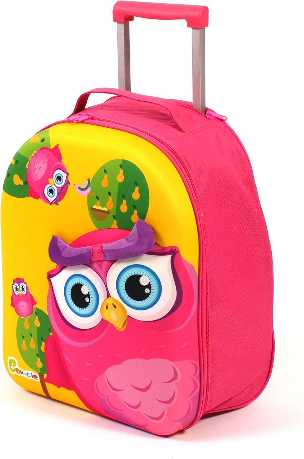 Bouncie Kinder-Trolley mit 3D-Eulen-Motiv, Kinderreisekoffer, Kindergepäck, pink Gelb, Gelb