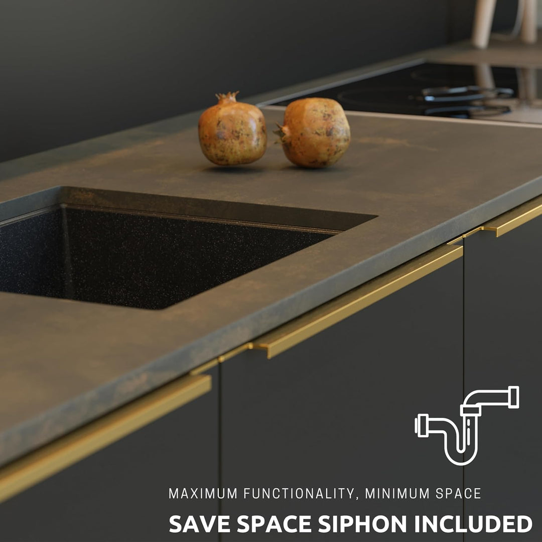QUADRON | DAVID 50 | Granitspüle | Masse: 55 x 42 x 22,5 cm | 1-Kammer-Unterbauspüle | Schrankunterb