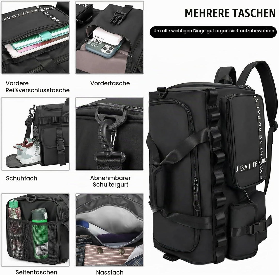 Sporttasche Reisetasche für Damen und Herren, Gross 65L Sporttaschen mit Schuhfach &amp; Nassfach, Large