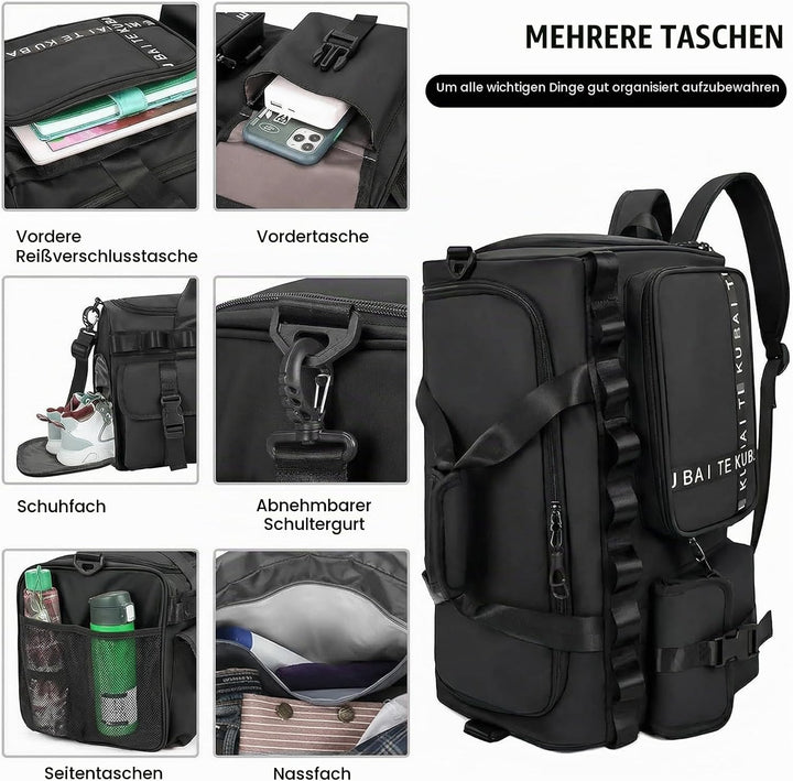 Sporttasche Reisetasche für Damen und Herren, Gross 65L Sporttaschen mit Schuhfach &amp; Nassfach, Large