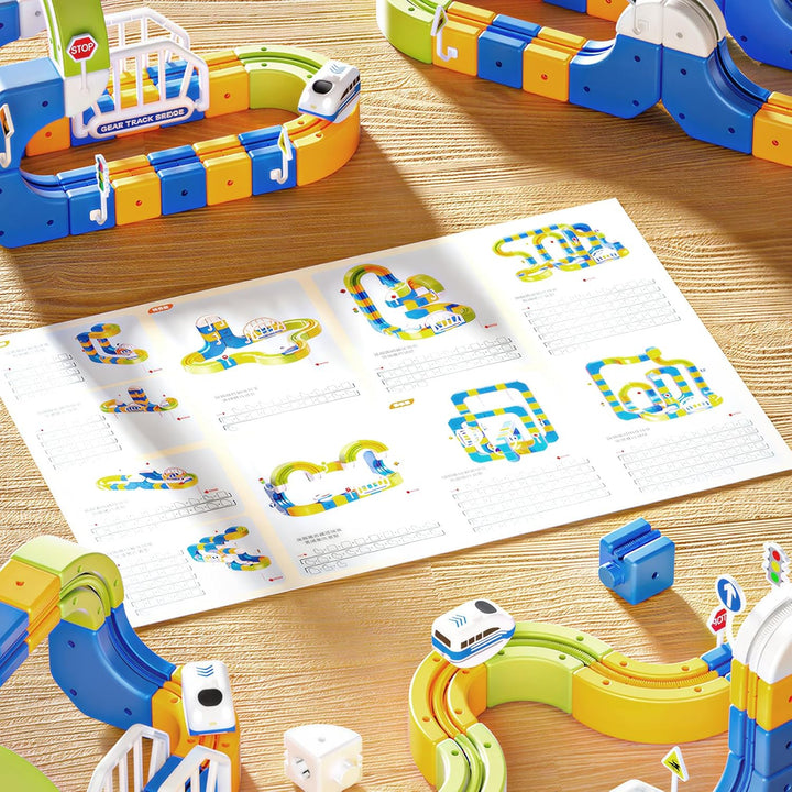 Eisenbahn Kinder Elektrisch 224 Teile – Cube Track Set mit klick-System, 3D-Strecken & Saugnäpfen, K