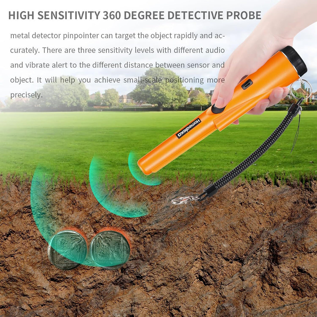 Homealexa Tragbar Metallsuchgerät, Metall PinPointer IP66 Wasserdichter mit eingebautem LED Indicato