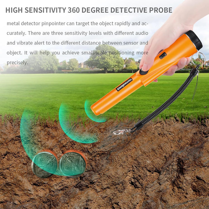 Homealexa Tragbar Metallsuchgerät, Metall PinPointer IP66 Wasserdichter mit eingebautem LED Indicato