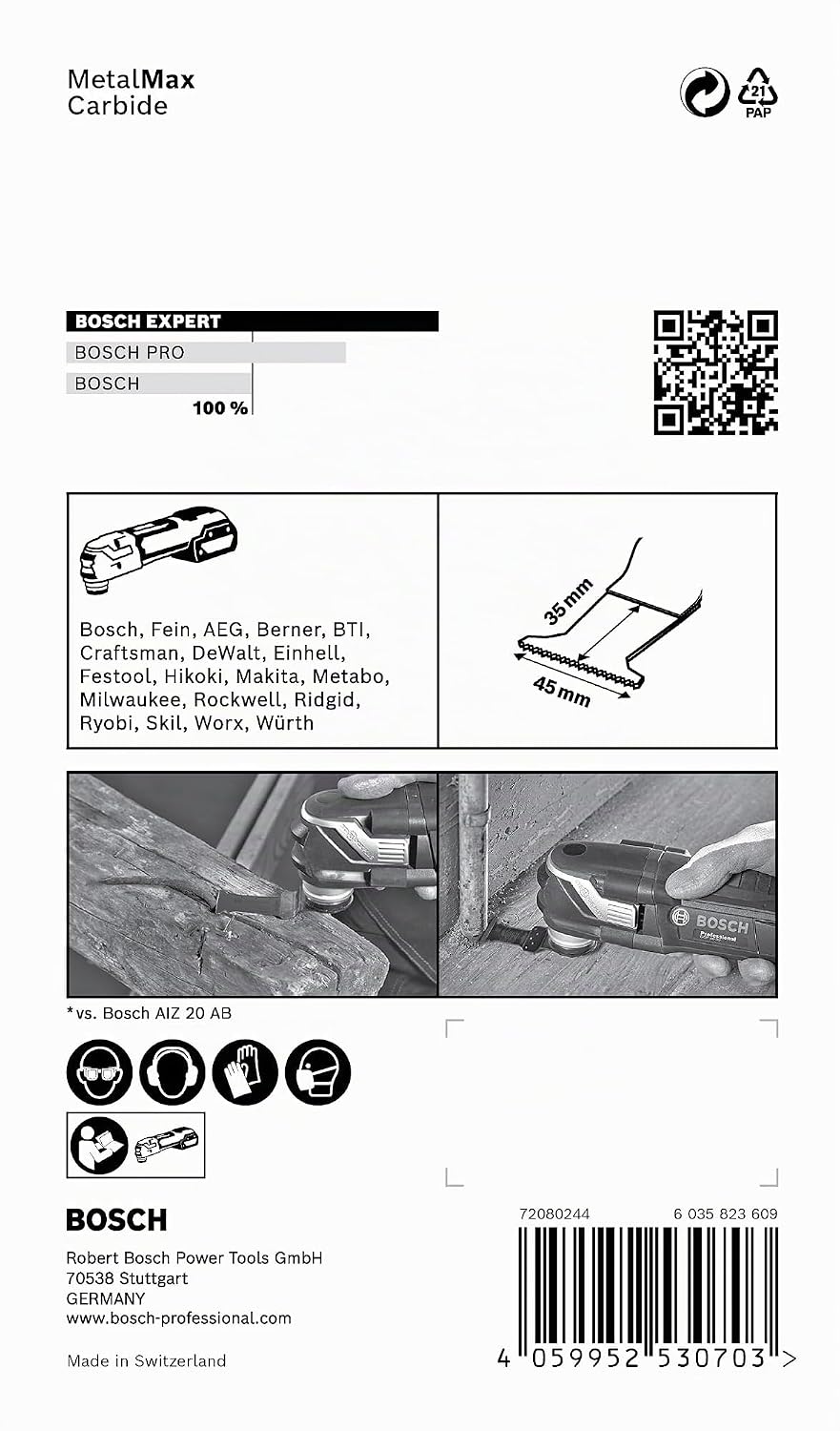 Bosch Professional 1x Sägeblatt Expert MetalMax AIZ 45 AIT (für Stahl, Edelstahl, Breite 45 mm, Zube