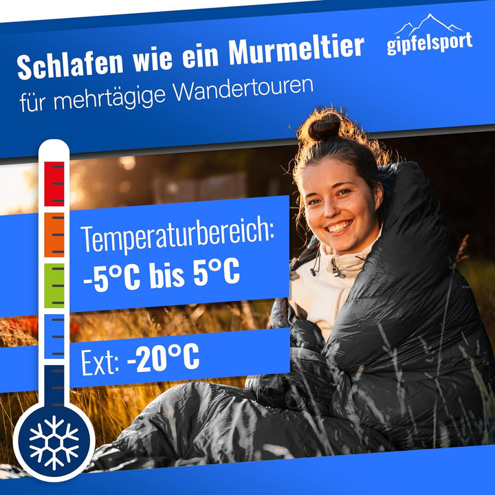 Gipfelsport Ultraleicht Schlafsack 4 Jahreszeiten [-20°C bis 15°C] Ultralight Sleeping Bag | Ultrale