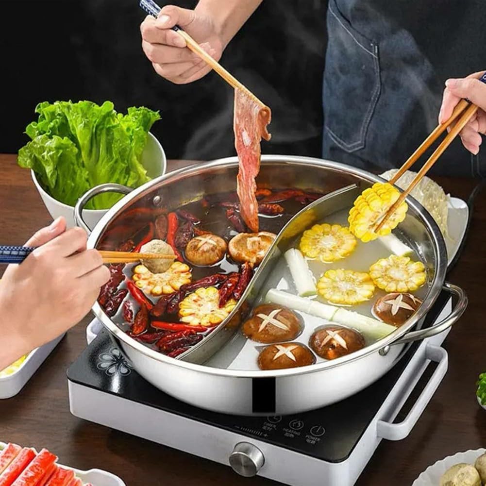 ARMYJY Shabu Topf, Doppelflavor 30 cm, Edelstahl, Shabu Hot Pot mit Trennwand, Trennwand Hotpot Topf