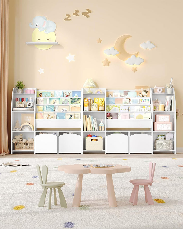 Hzuaneri Kinderregal mit Zeitungsständer, Bücherregal Kinder mit 2 Säulen, 4 Ablagen, Spielzeugregal