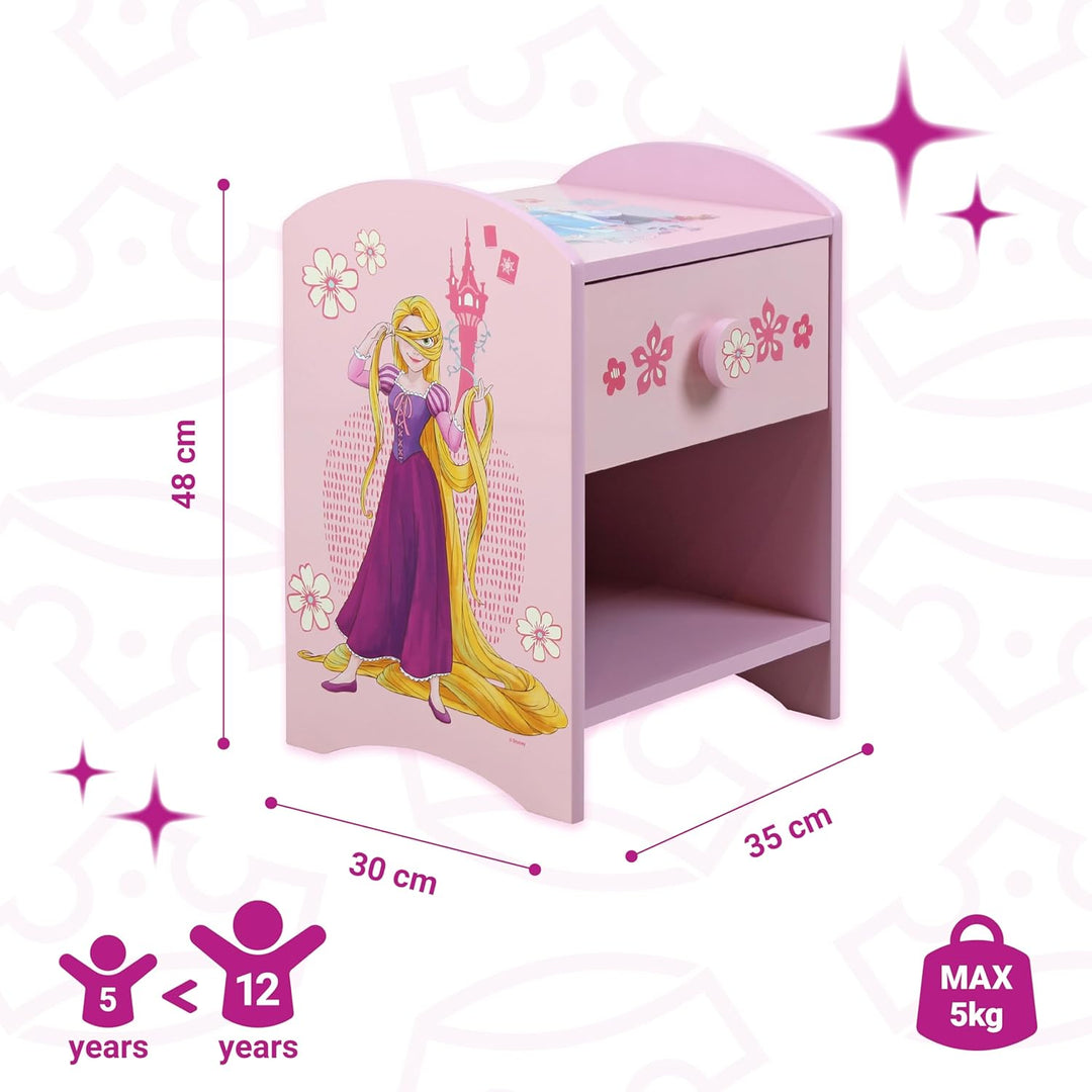 Disney Princess Kinder-Nachttisch, Holzwerkstoff Technisches Holz 15 mm MDF, Light Pink, S Princess
